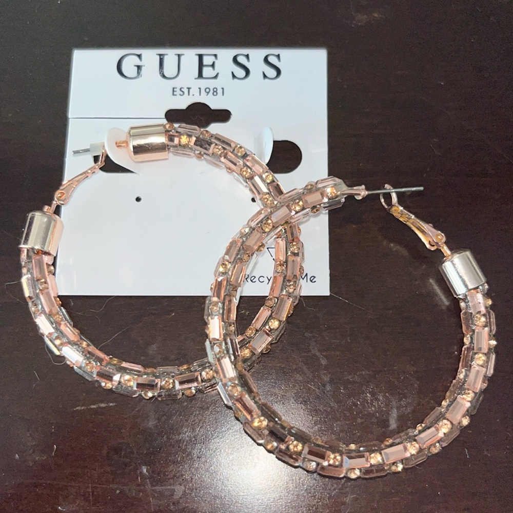 G By Guess large rose gold channel cut Hoop Earrings